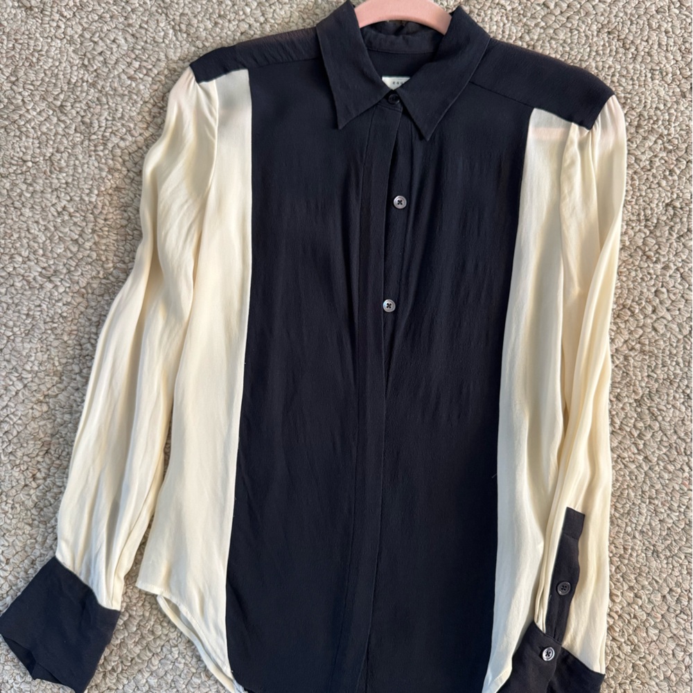 Equipment Black and Cream Long Sleeve Blouse